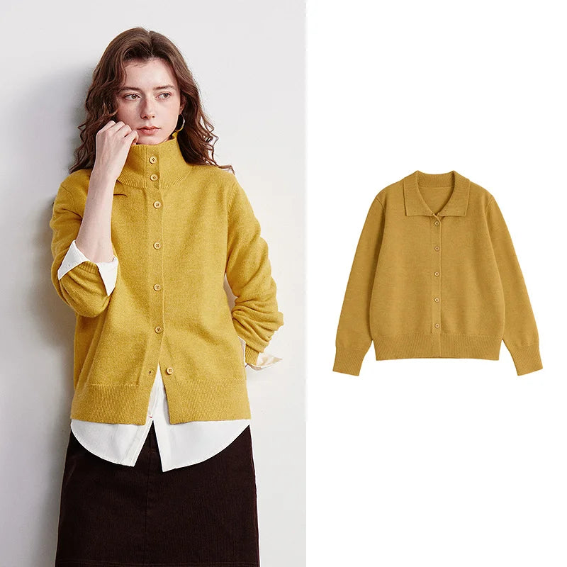 Button-Front Collared Cardigan