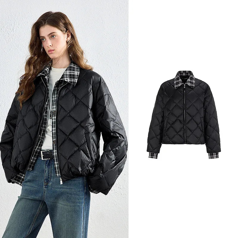 Diamond-Quilted Collared Jacket