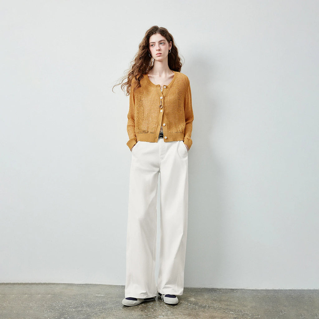 Openwork Button-Up Cardigan
