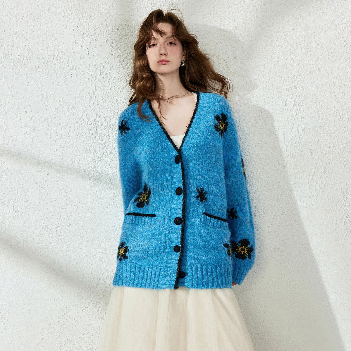 Floral V-Neck Knit Cardigan