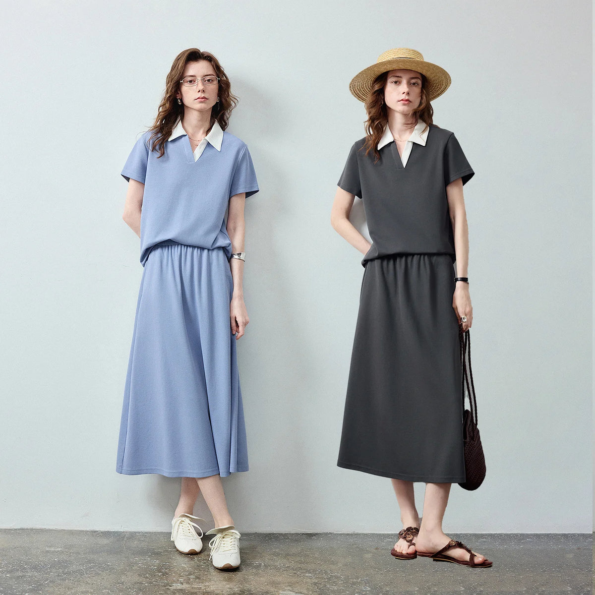 Polo Top and Midi Skirt Set