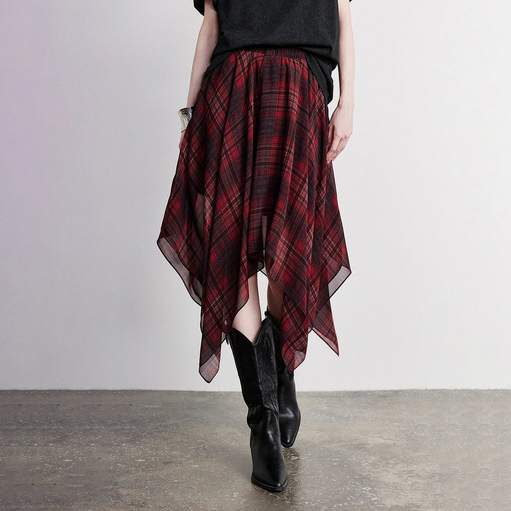 Plaid Handkerchief-Hem Skirt