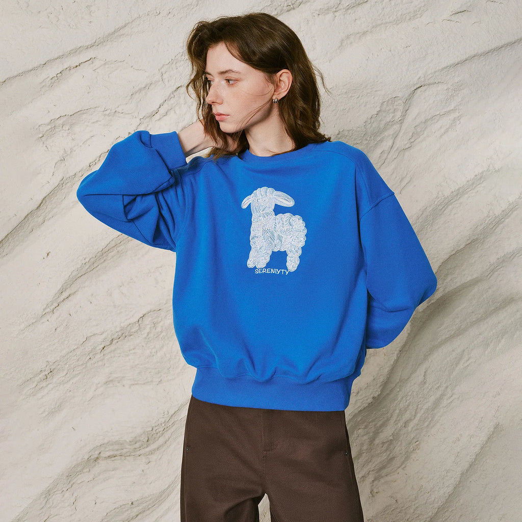 Sheep-Motif Crewneck Sweatshirt