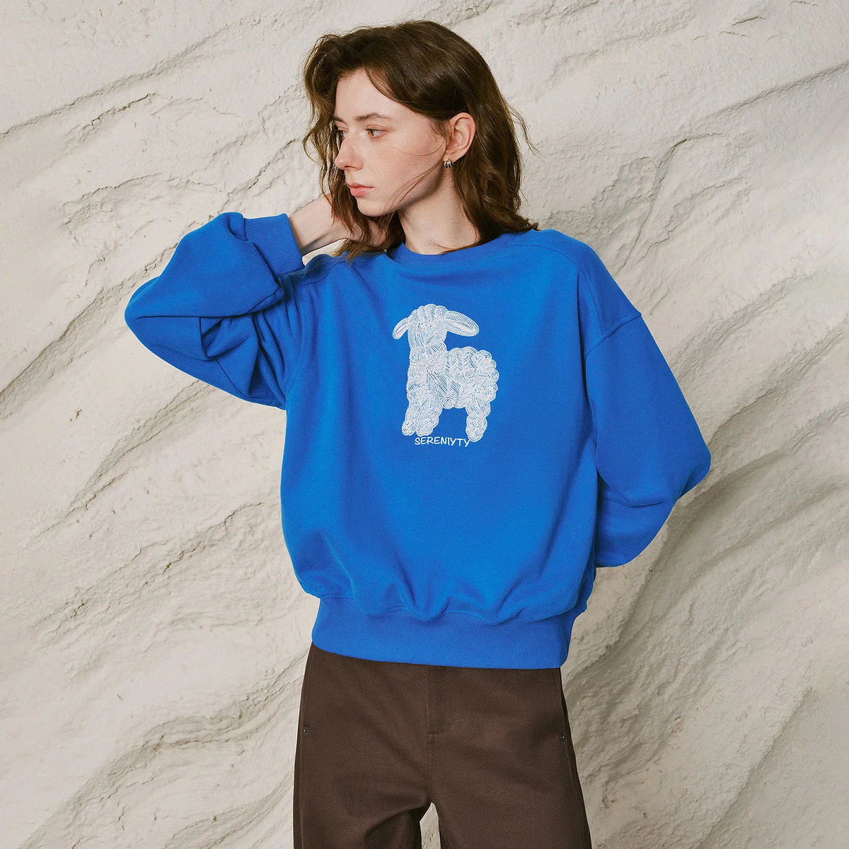 Sheep-Motif Crewneck Sweatshirt