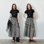 Gingham Tiered-Ruffle Midi Skirt