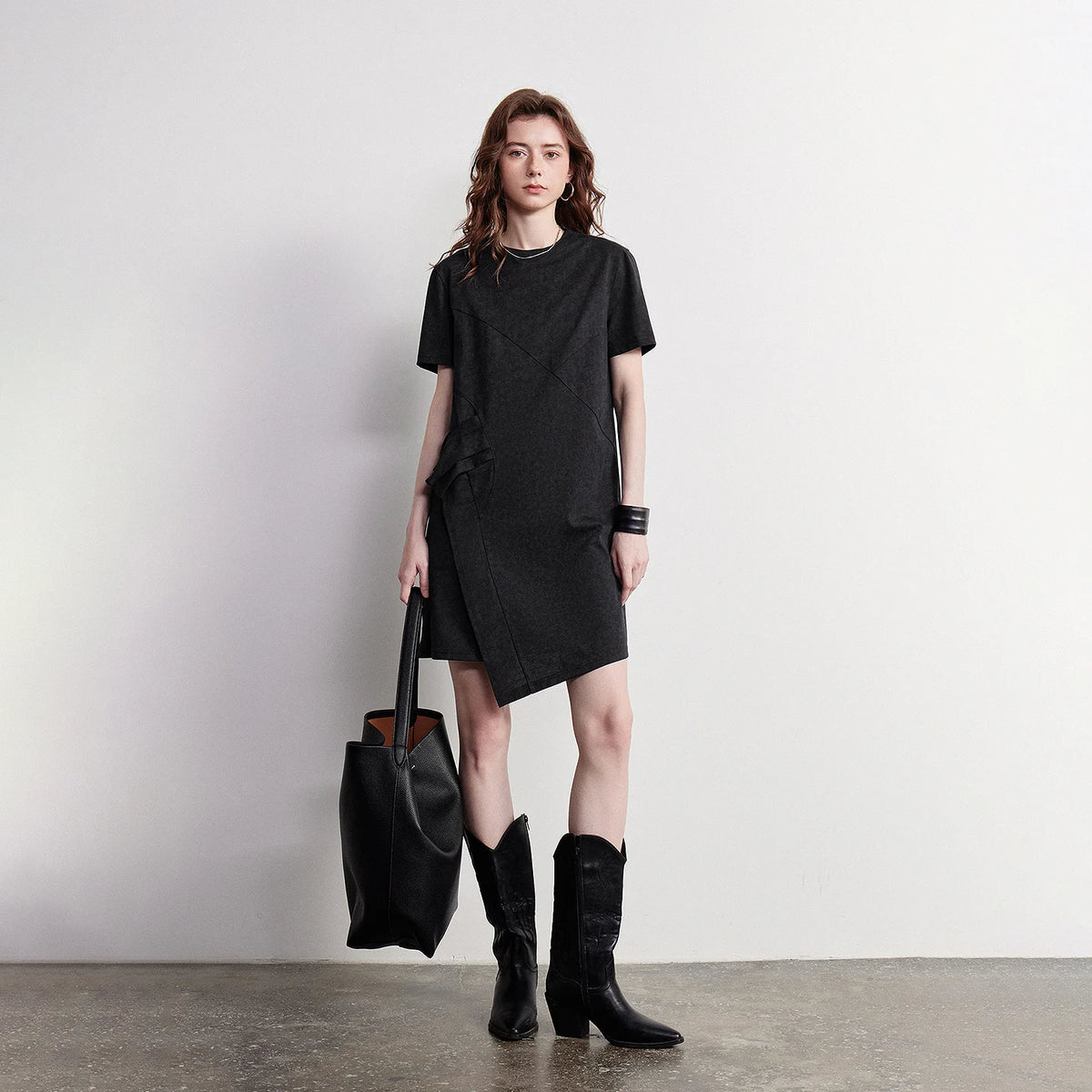 Asymmetric-Hem T-Shirt Dress