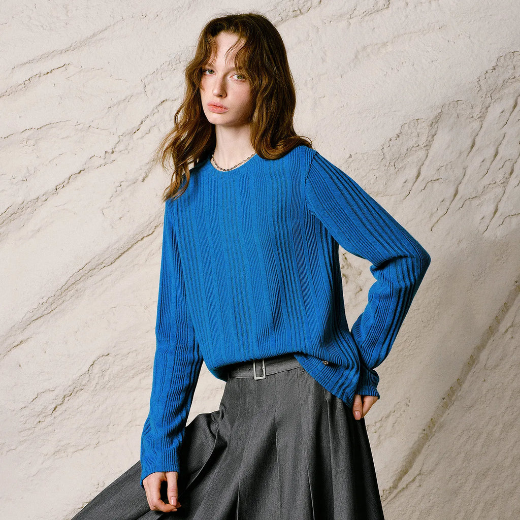 Ribbed Crewneck Knit Sweater