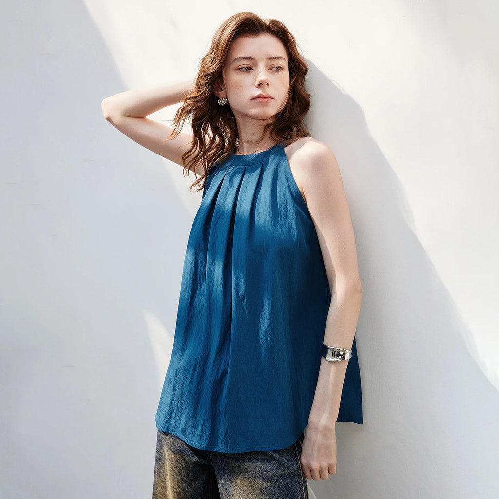 Gathered Halter-Neck Blouse