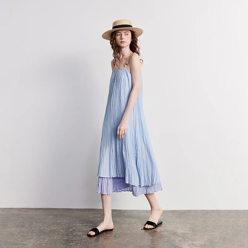 Crinkled Layered Midi Dress