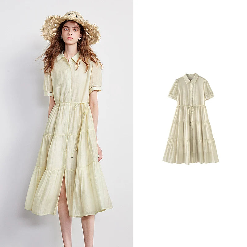 Tiered Short-Sleeve Shirt Dress