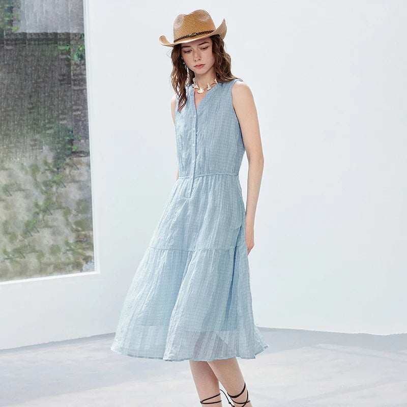 Textured V-Neck Midi Dress