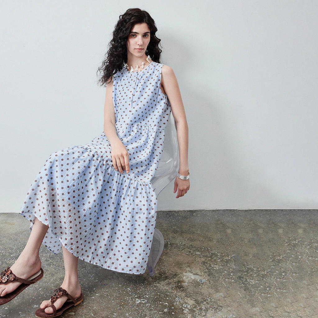 Polka-Dot Sleeveless Tiered Dress