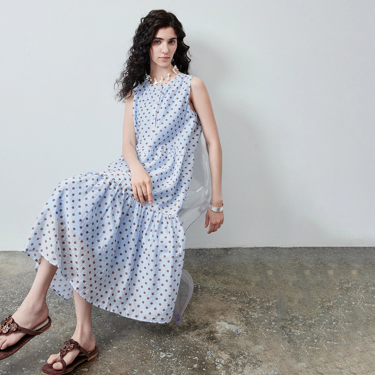Polka-Dot Sleeveless Tiered Dress