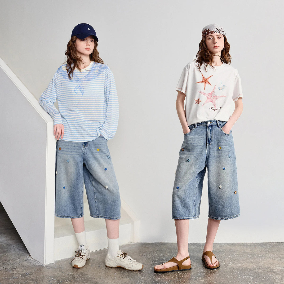 Embellished Cropped Wide-Leg Jeans