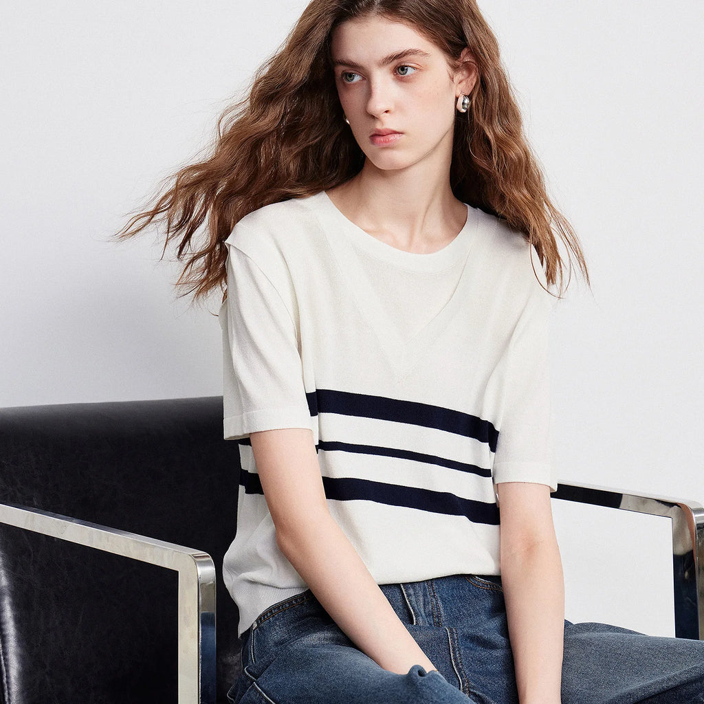 Layered-Look Striped Knit Tee