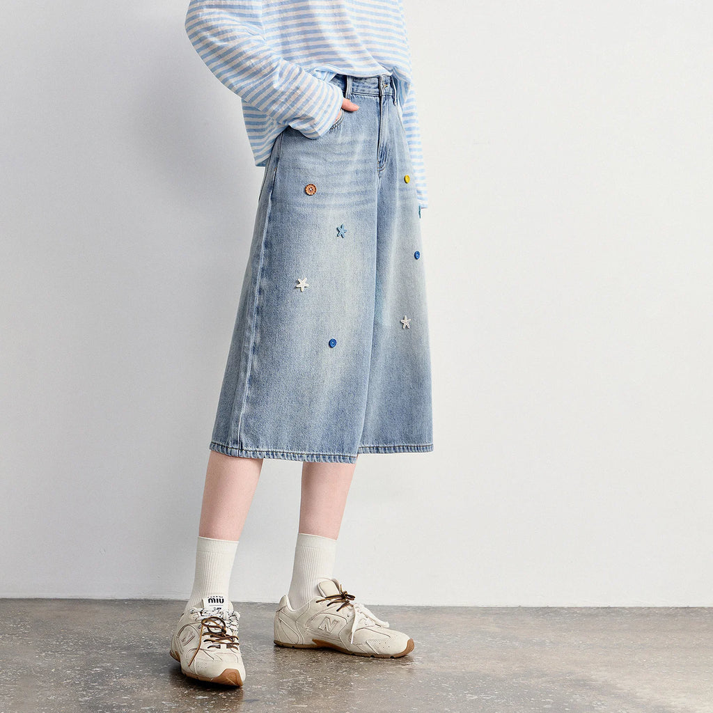Embellished Cropped Wide-Leg Jeans