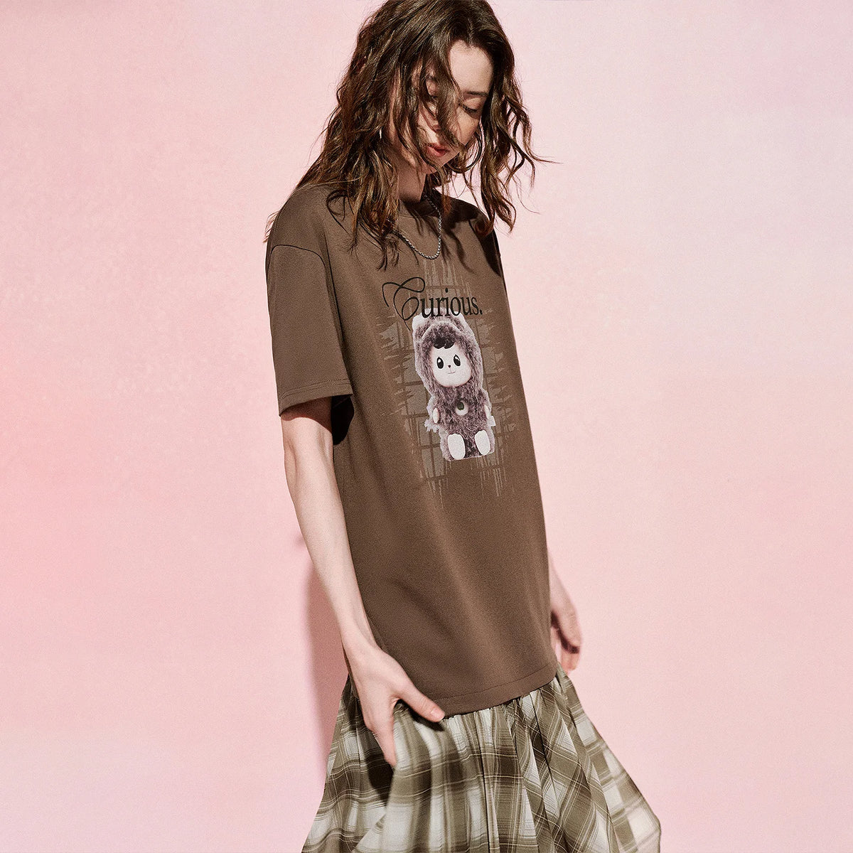 Graphic Layered-Look Plaid Dress