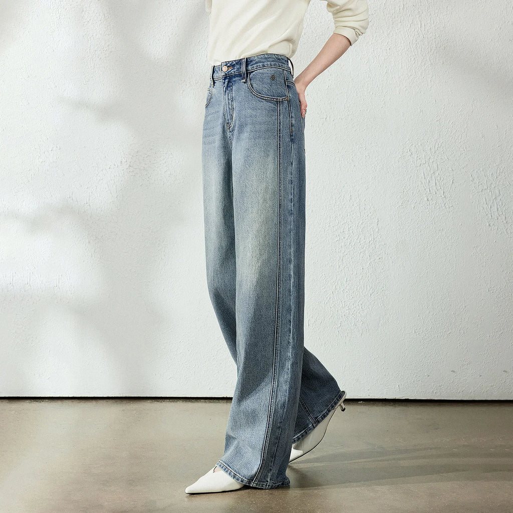 Wide-Leg Light-Wash Jeans