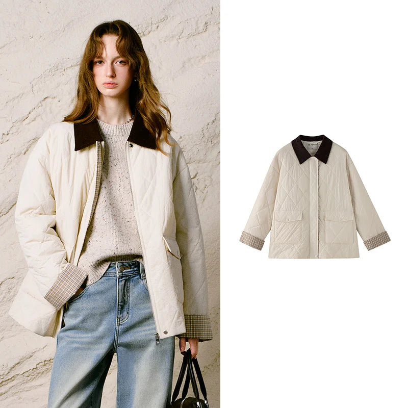 Quilted Contrast-Collar Barn Jacket