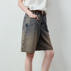 Wide-Leg Denim Bermuda Shorts