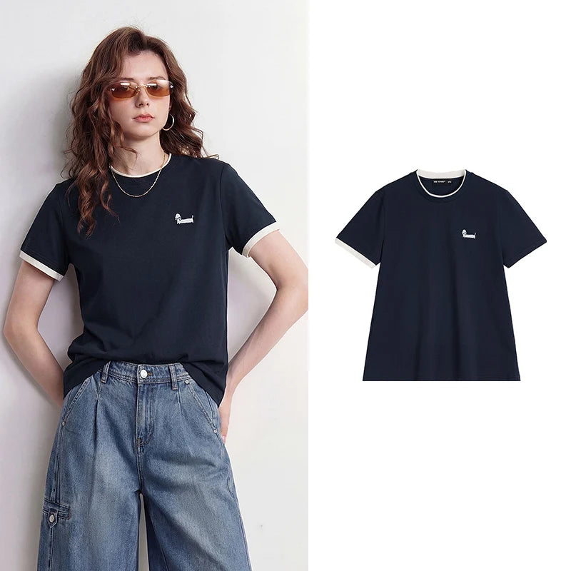 Contrast-Cuff Short-Sleeve Tee