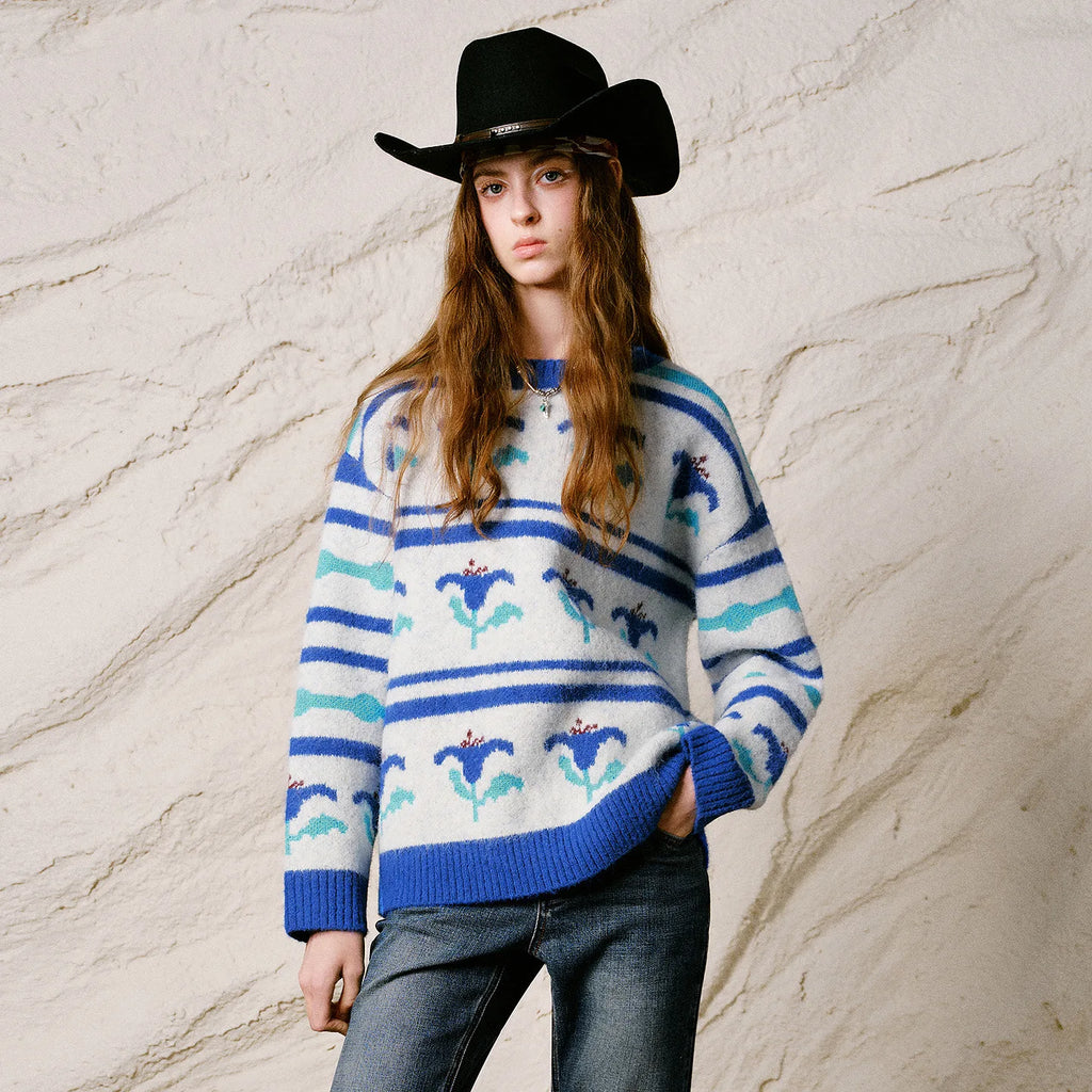 Floral Striped Knit Sweater