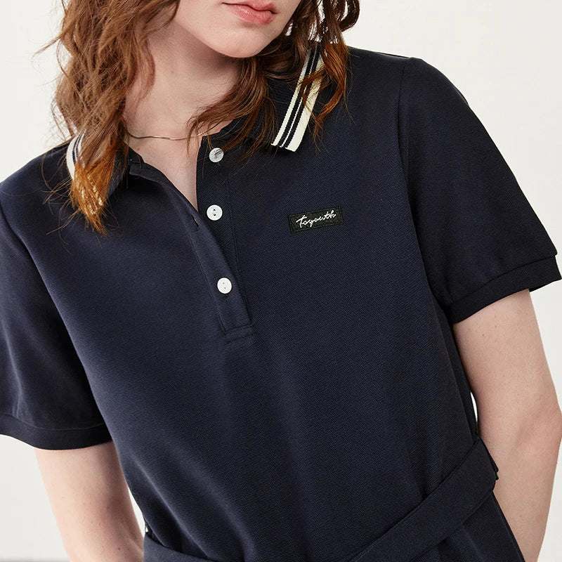 Tie-Waist Short-Sleeve Polo Dress