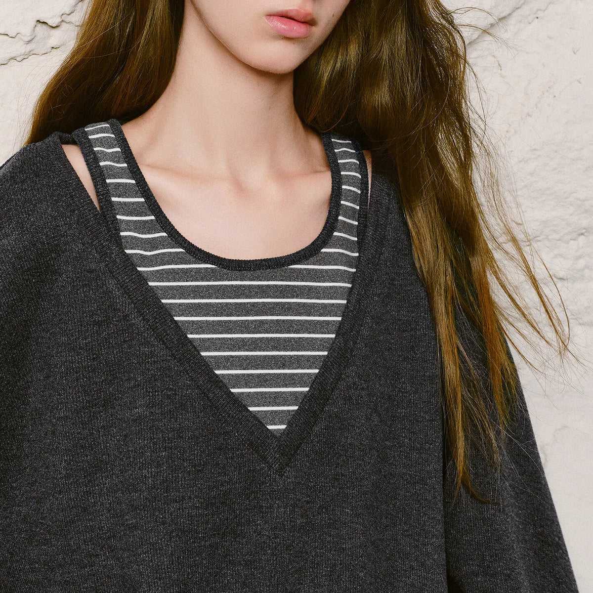 Layered-Look V-Neck Sweatshirt
