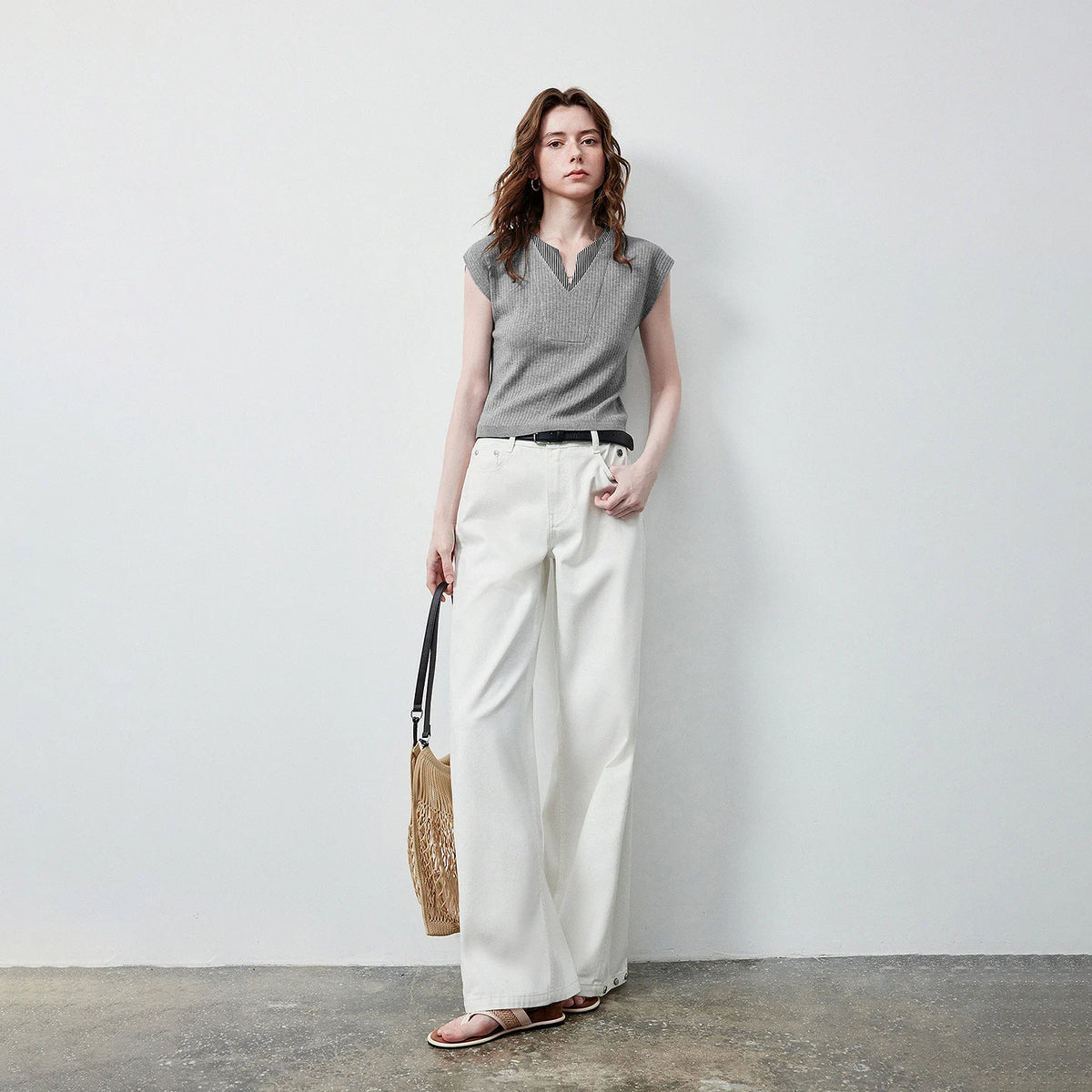 Layered-Look Collared Knit Vest