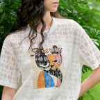Cat-Graphic Lace Tee