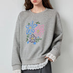 Floral Graphic Lace-Trim Sweatshirt