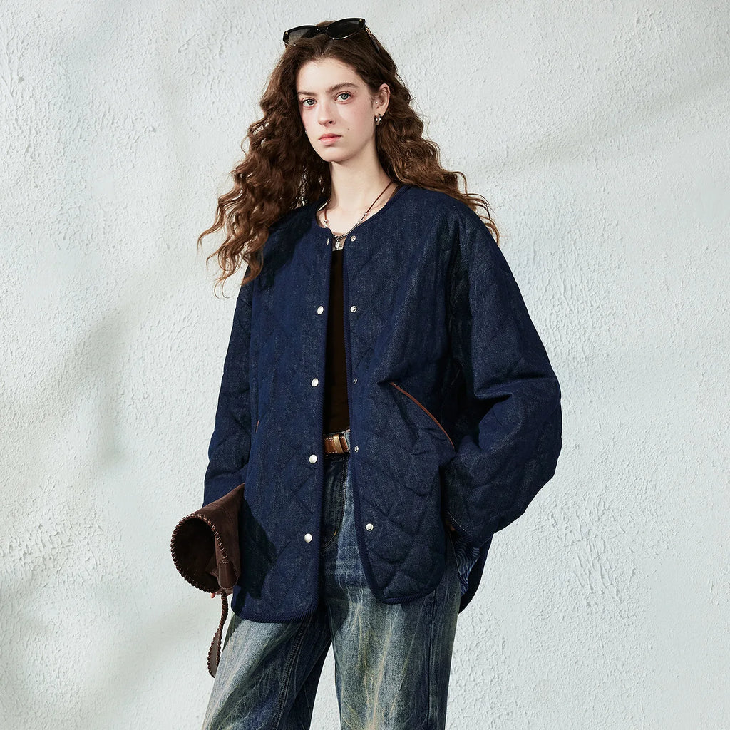 Collarless Diamond-Quilted Jacket