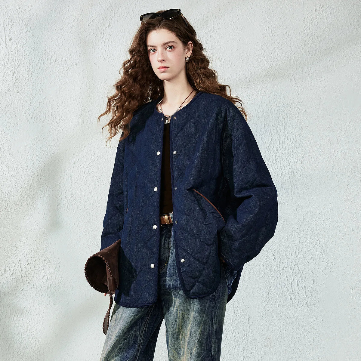 Collarless Diamond-Quilted Jacket
