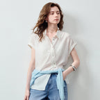 Rolled-Cuff Short-Sleeve Blouse