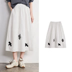 Bird-Motif A-Line Midi Skirt