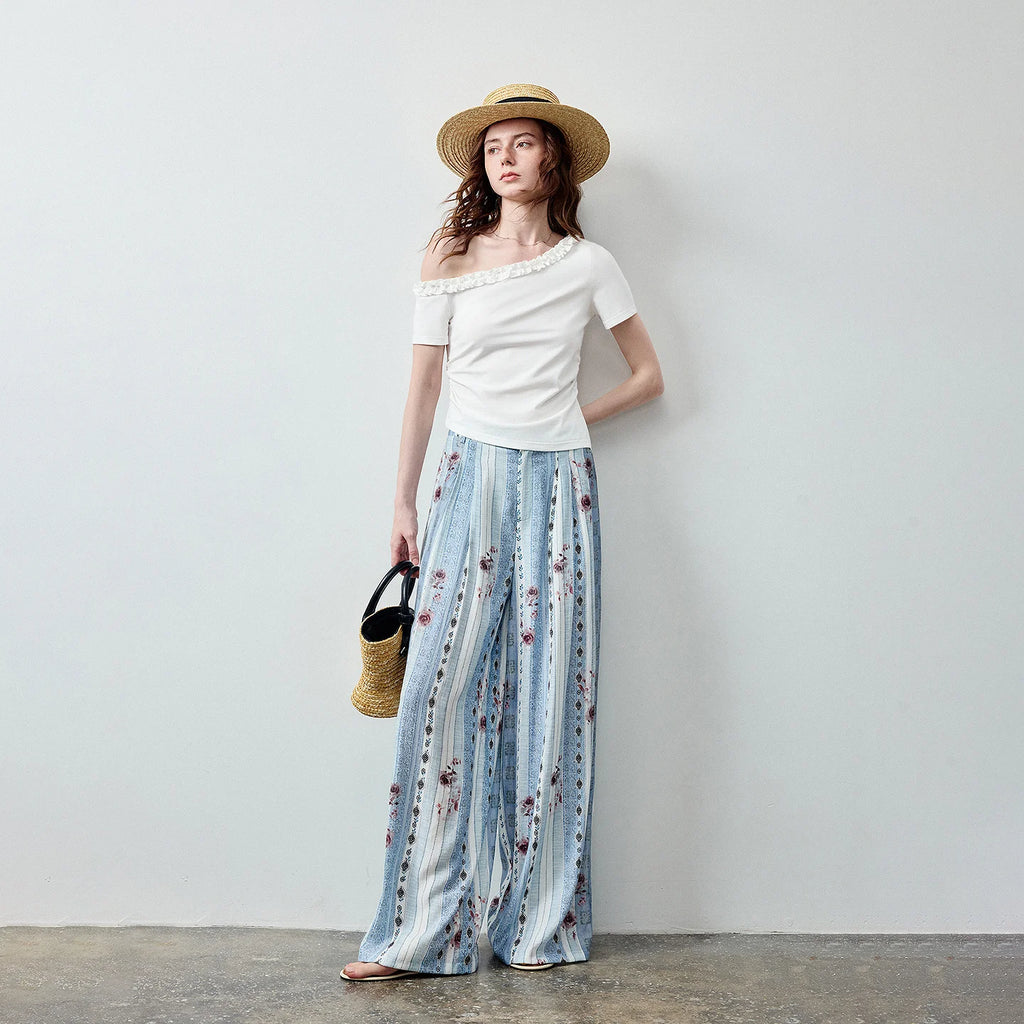 Off-Shoulder Top and Printed Pants Set