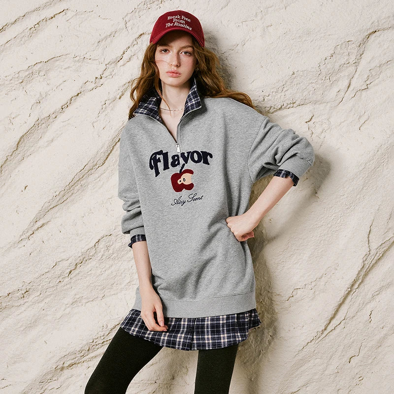 Half-Zip Plaid-Hem Sweatshirt Dress