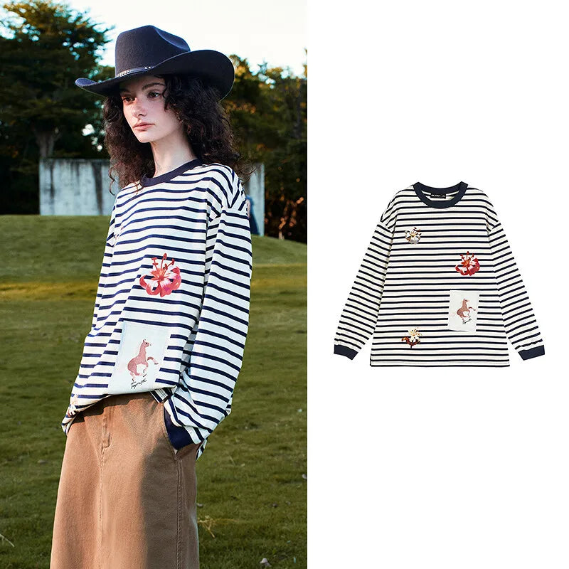 Striped Graphic Long-Sleeve Tee