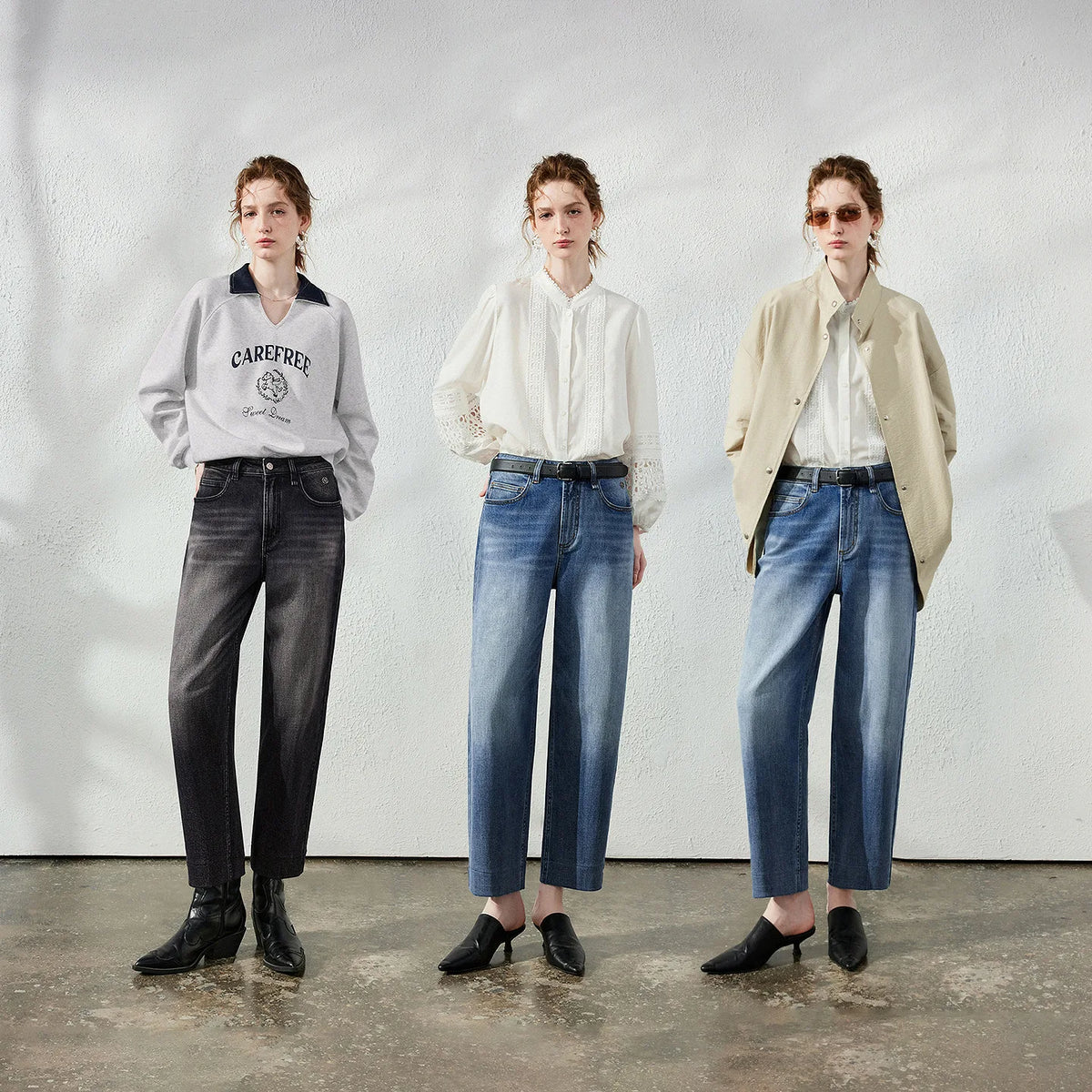 Washed Cropped Tapered Jeans