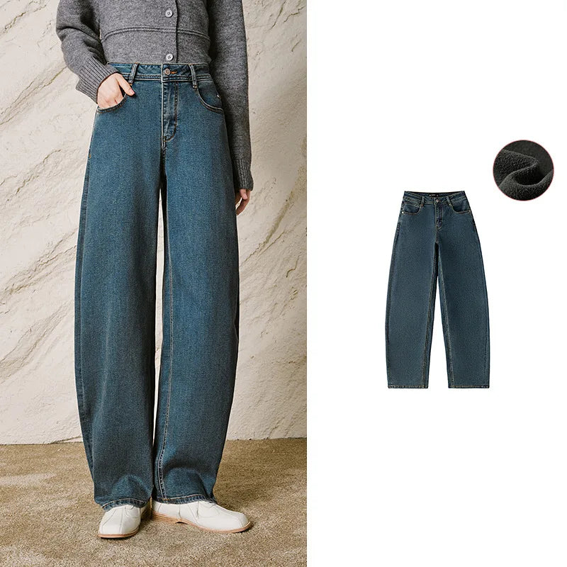 Curved-Leg Washed Jeans