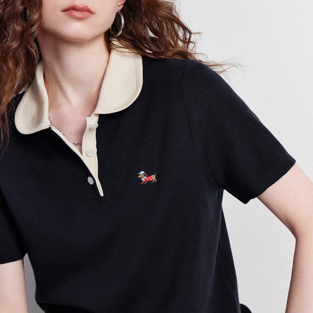 Contrast-Collar Motif-Detail Polo
