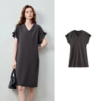 V-Neck Ruffle-Sleeve Shift Dress