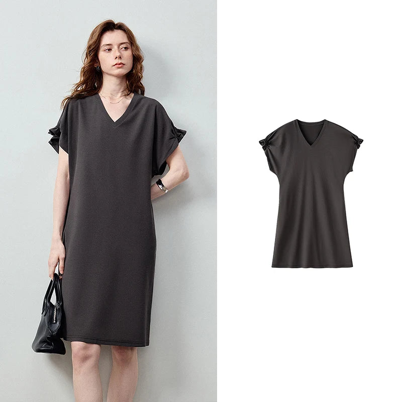 V-Neck Ruffle-Sleeve Shift Dress