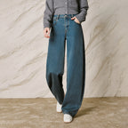 Curved-Leg Washed Jeans