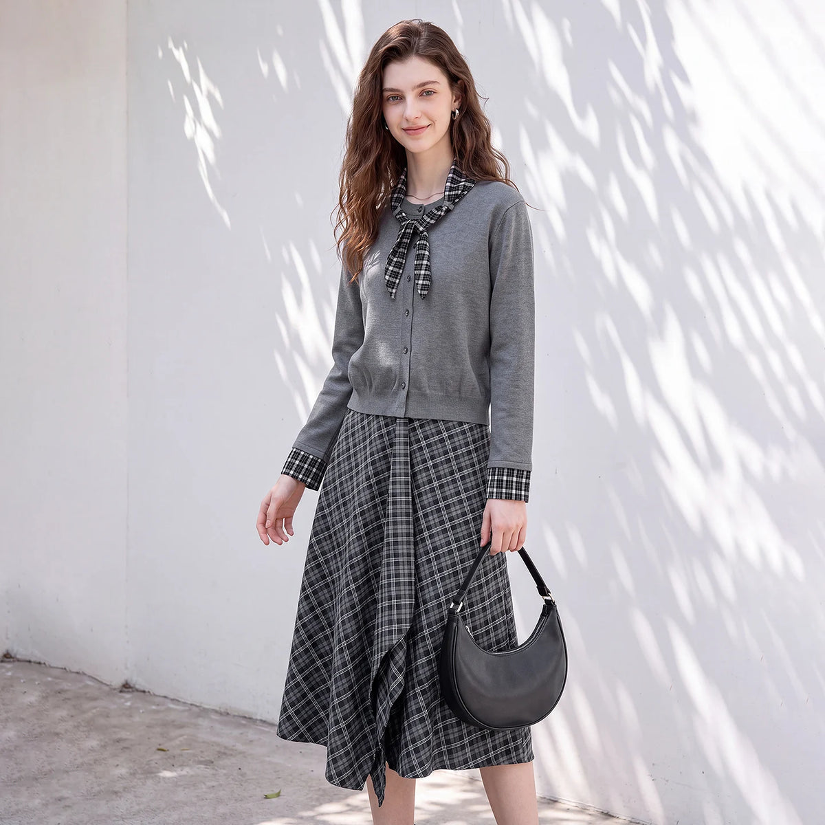 Cardigan and Plaid Skirt Set