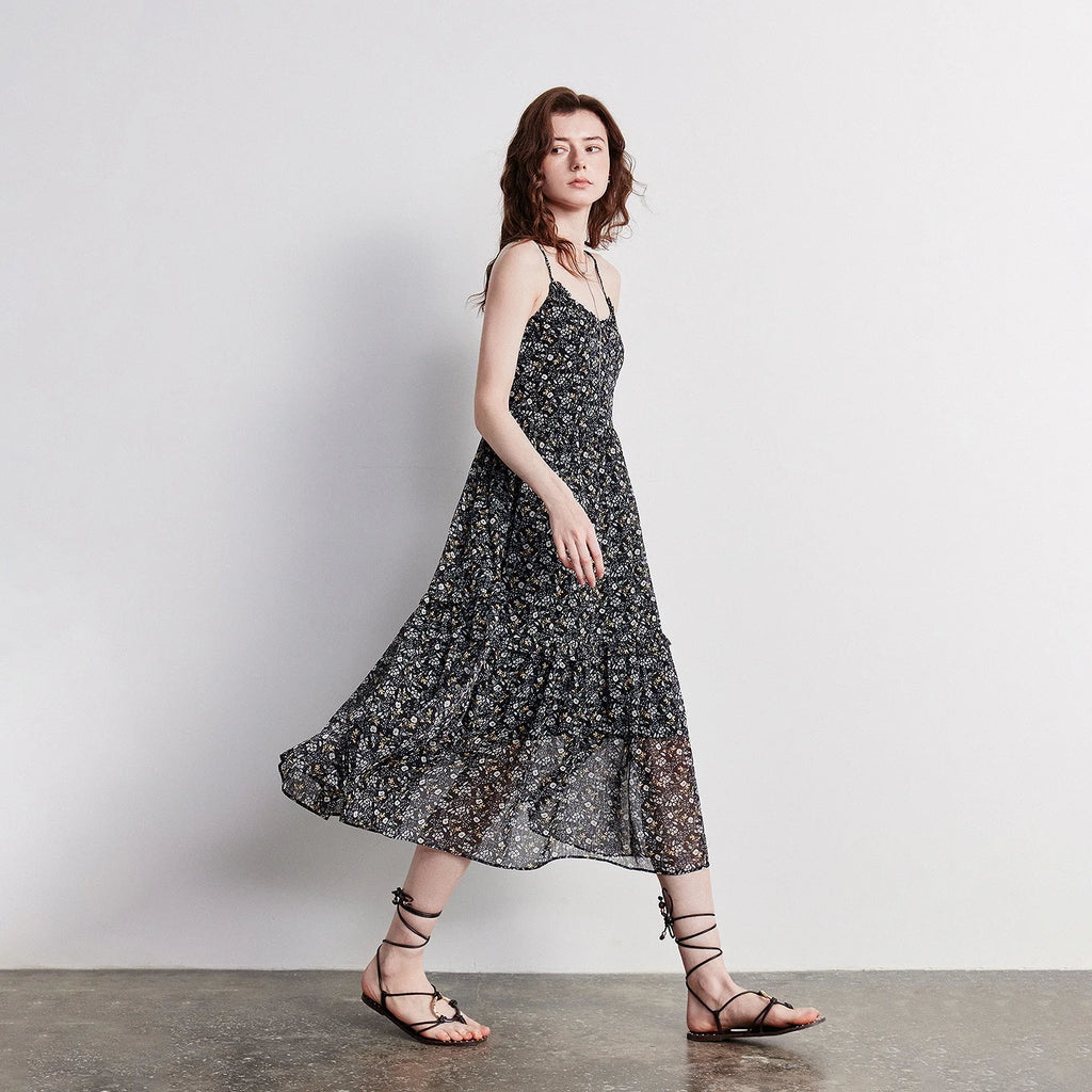 Floral Ruffled Long Slip Dress