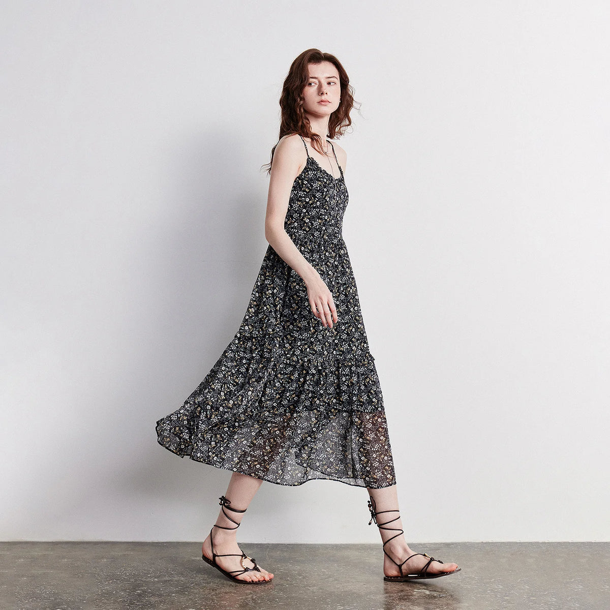 Floral Ruffled Long Slip Dress