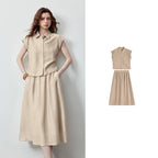Collared Shirt and Midi Skirt Set