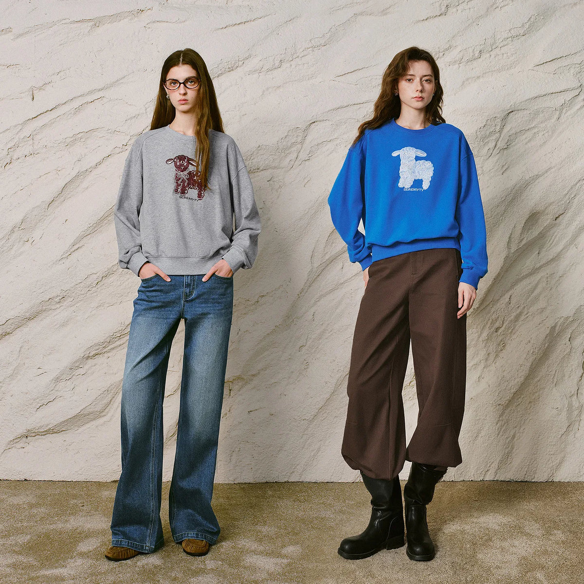 Sheep-Motif Crewneck Sweatshirt