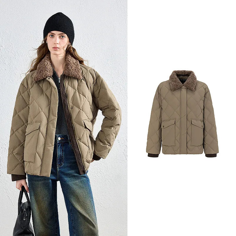 Shaggy-Collar Quilted Jacket